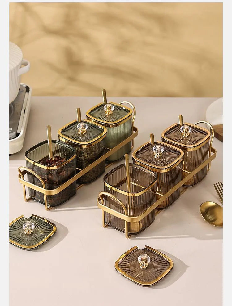 Luxury Gold-Plated Vertical Pattern Spice Jar Set